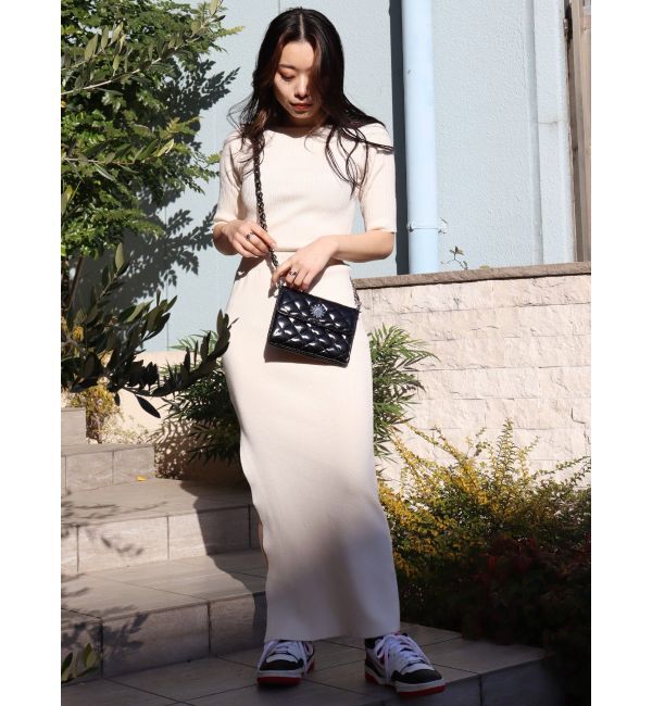 EVRIS「カッティングリブニットワンピース」|ワンピース|ホワイト