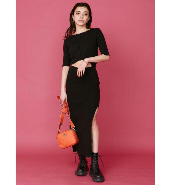 EVRIS「カッティングリブニットワンピース」|ワンピース|ブラック