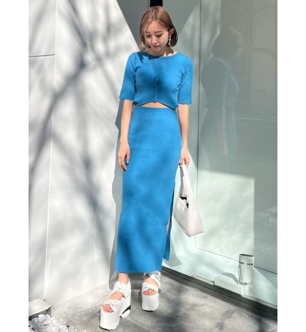 EVRIS「カッティングリブニットワンピース」|ワンピース|ブルー