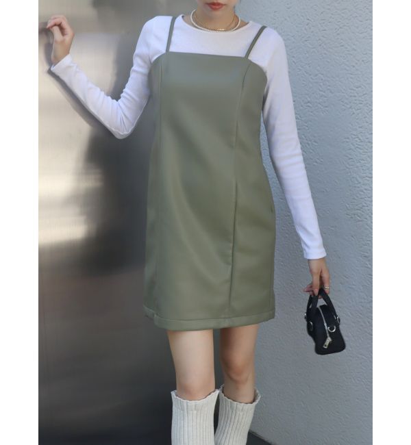 EVRIS「レザーライクミニワンピース」|ワンピース|