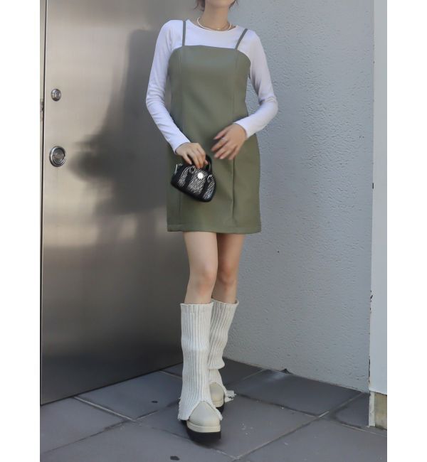 EVRIS「レザーライクミニワンピース」|ワンピース|