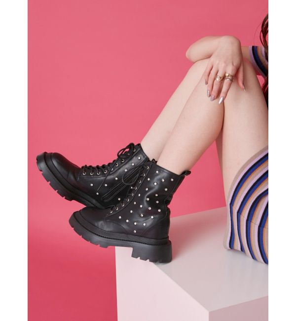 EVRIS「ビジューレースアップインソールワークブーツ」|ショートブーツ|