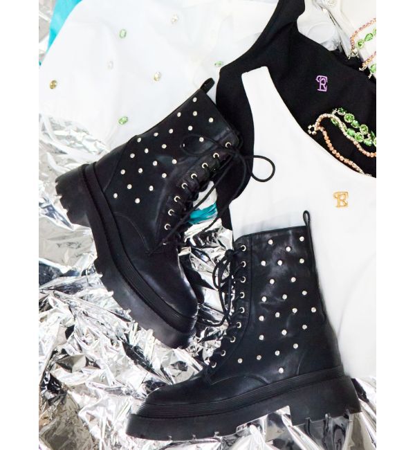 EVRIS「ビジューレースアップインソールワークブーツ」|ショートブーツ|