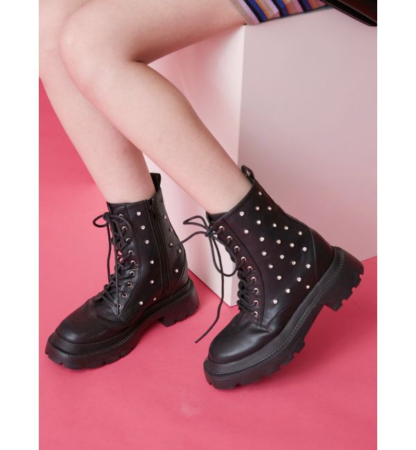 EVRIS「ビジューレースアップインソールワークブーツ」|ショートブーツ|