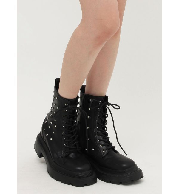 EVRIS「ビジューレースアップインソールワークブーツ」|ショートブーツ|