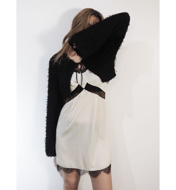 EVRIS「レースドッキングサテンミニワンピース」|ワンピース|ホワイト