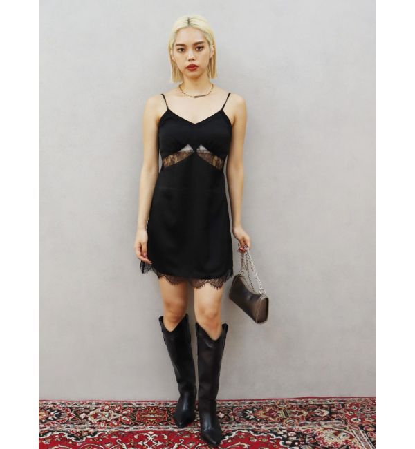 EVRIS「レースドッキングサテンミニワンピース」|ワンピース|