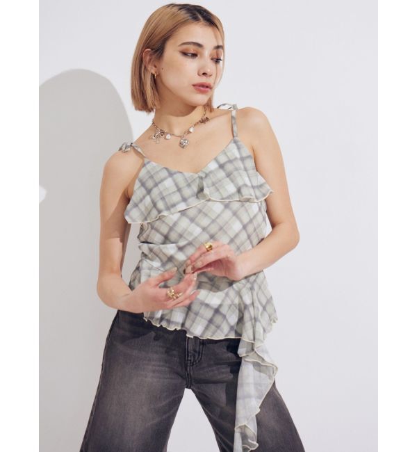 EVRIS「チェックシフォントップス」|キャミソール|