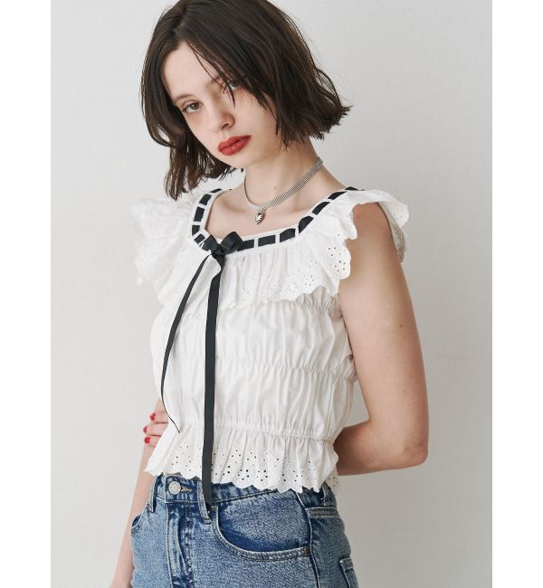 jouetie「リボンステッチフリルビスチェ【セットアップ対応】」|シャツ・ブラウス|