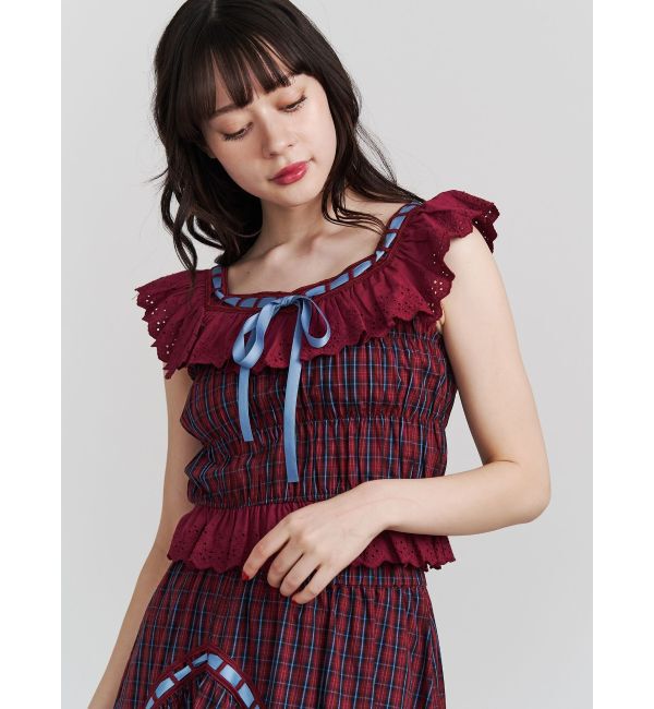jouetie「リボンステッチフリルビスチェ【セットアップ対応】」|シャツ・ブラウス|レッド