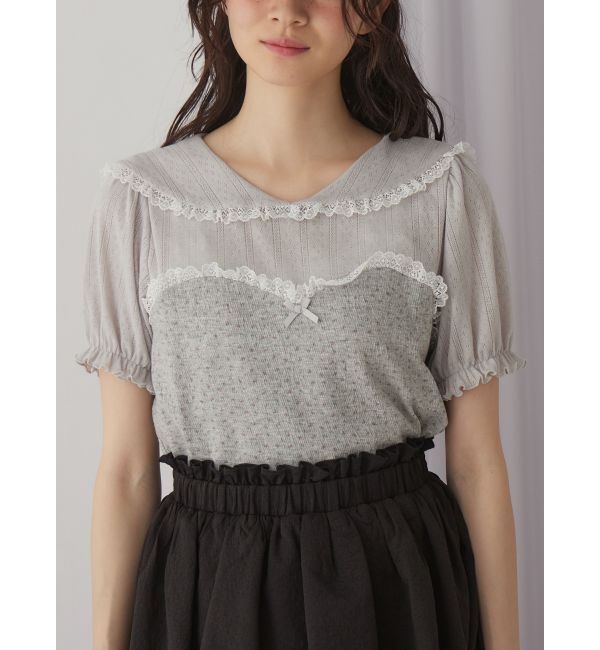 merry jenny「petit flowerセーラートップス」|Tシャツ・カットソー|グレー