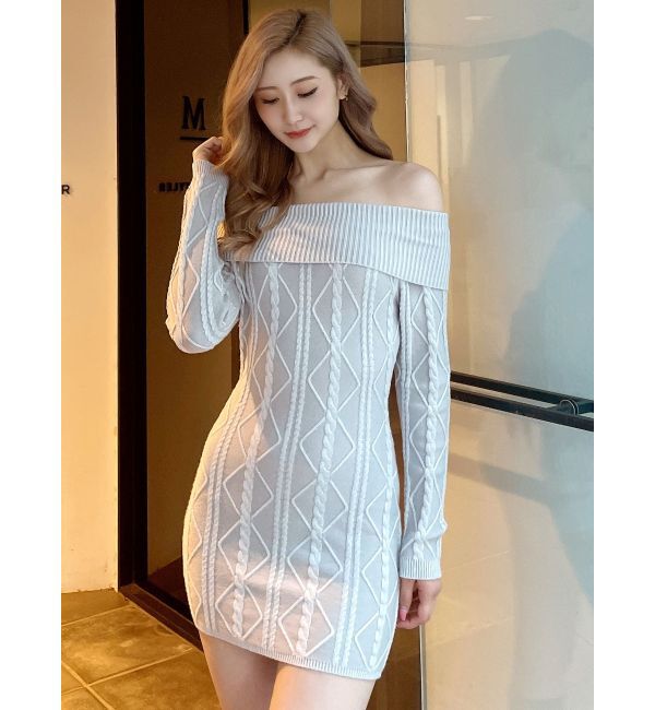 GYDA「オフショルケーブルタイトニットワンピース」|ワンピース|