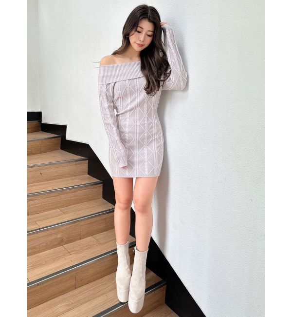 GYDA「オフショルケーブルタイトニットワンピース」|ワンピース|