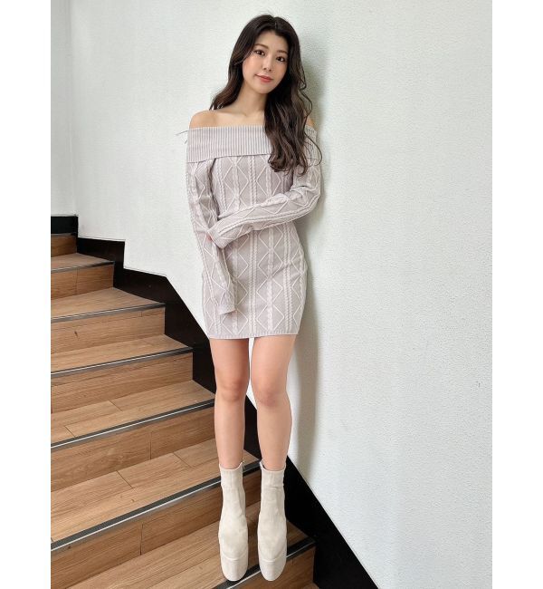 GYDA「オフショルケーブルタイトニットワンピース」|ワンピース|