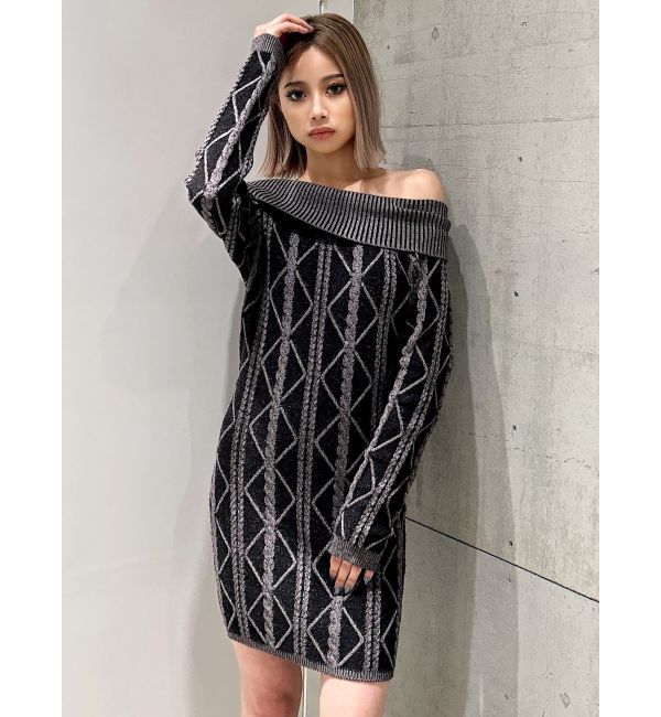 GYDA「オフショルケーブルタイトニットワンピース」|ワンピース|