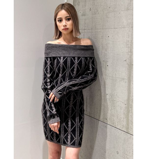 GYDA「オフショルケーブルタイトニットワンピース」|ワンピース|