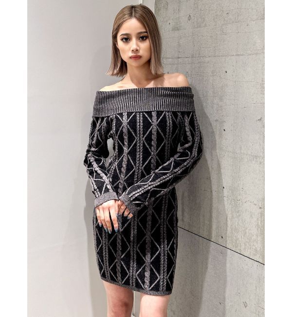 GYDA「オフショルケーブルタイトニットワンピース」|ワンピース|