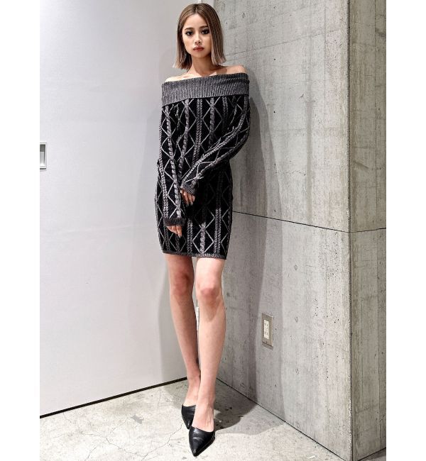 GYDA「オフショルケーブルタイトニットワンピース」|ワンピース|