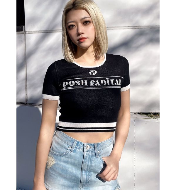 GYDA「GD POSH FADITALハーフスリーブニットトップス」|ニット・セーター|