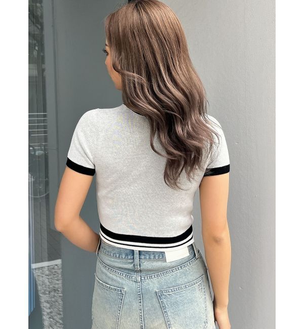 GYDA「GD POSH FADITALハーフスリーブニットトップス」|ニット・セーター|