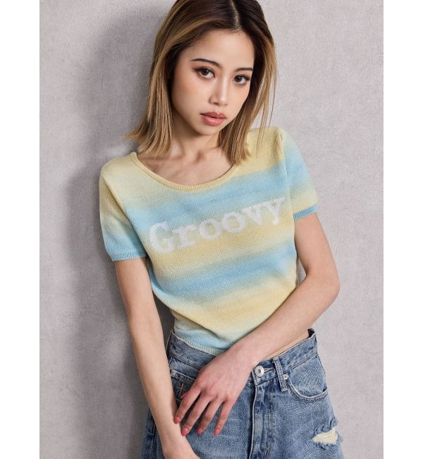 GYDA「Groovy グラデーションニットトップス」|ニット・セーター|ライム