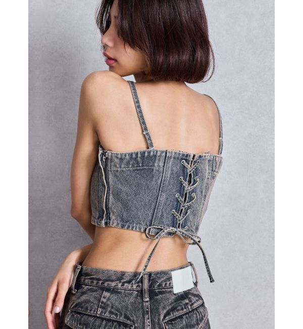 GYDA「BACKレースUP Corsetデニムビスチェ」|キャミソール|