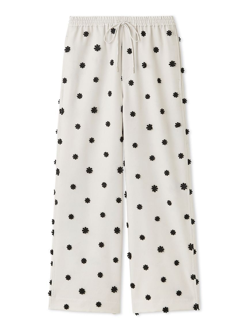 emmi atelier「フラワーエンブロイダリーウエストゴムパンツ」|チノ|