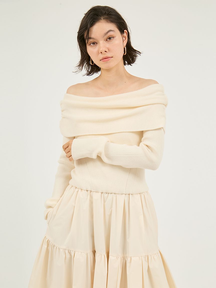emmi atelier「オフショルニットドッキングワンピース」|ワンピース|