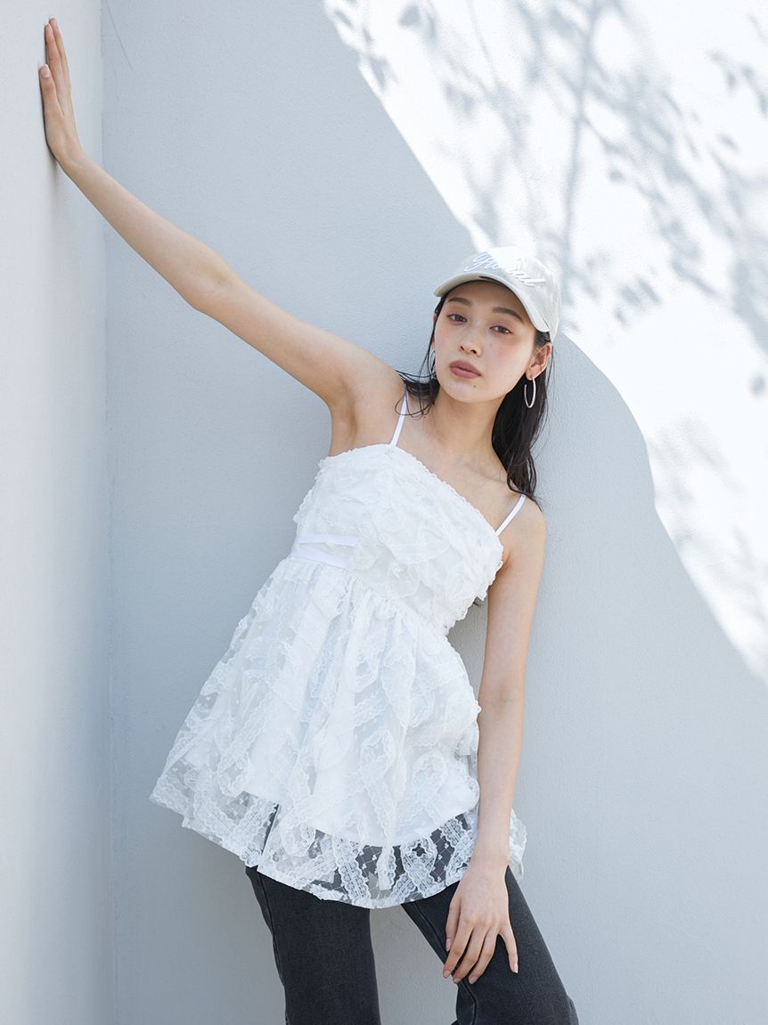 SNIDEL「チュールペプラムブラウス」|シャツ・ブラウス|