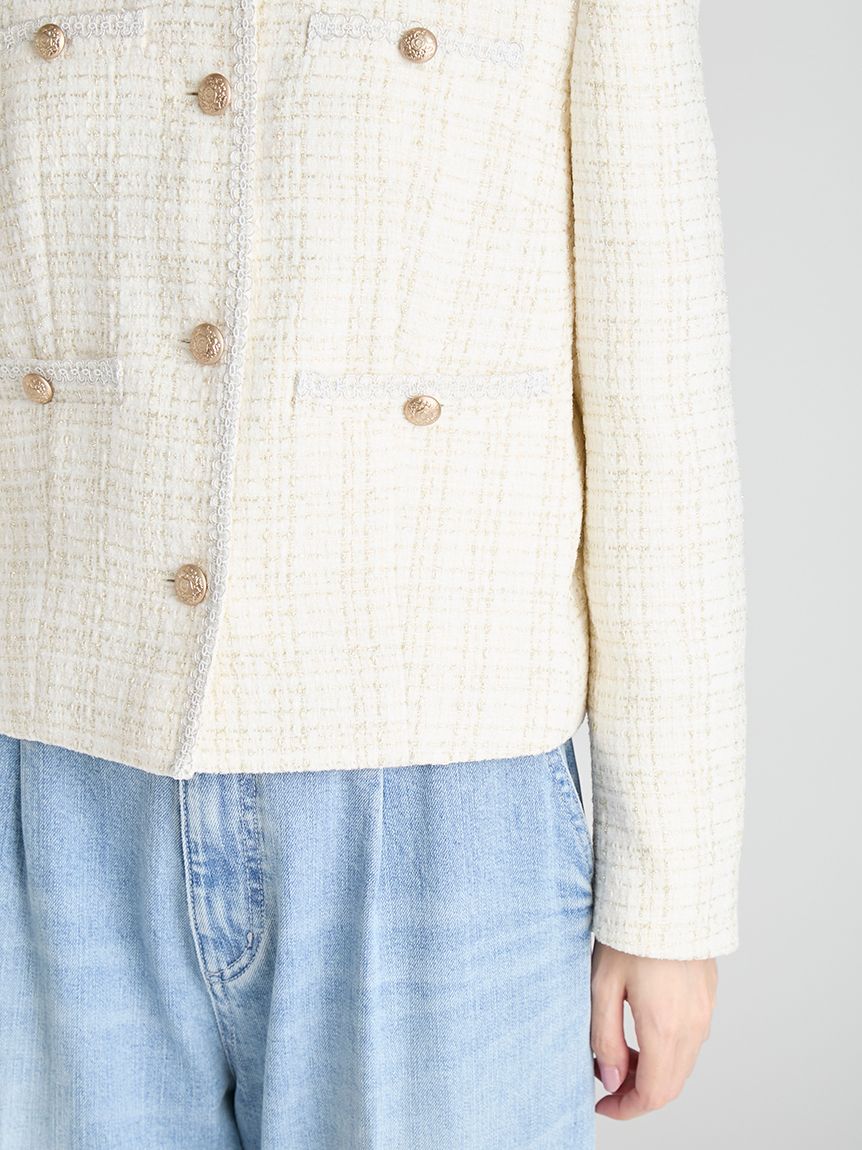 CELFORD「ミドル丈ノーカラーツイードジャケット」|ノーカラージャケット|