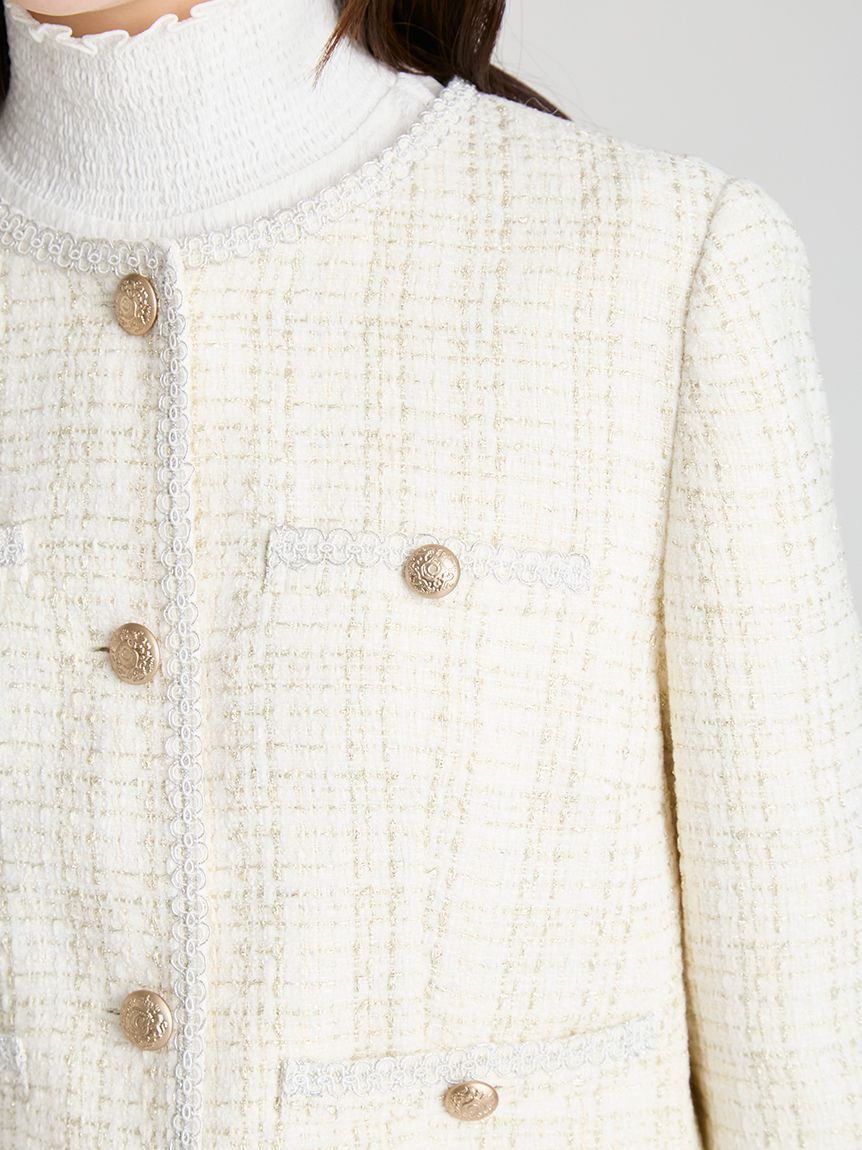 CELFORD「ミドル丈ノーカラーツイードジャケット」|ノーカラージャケット|