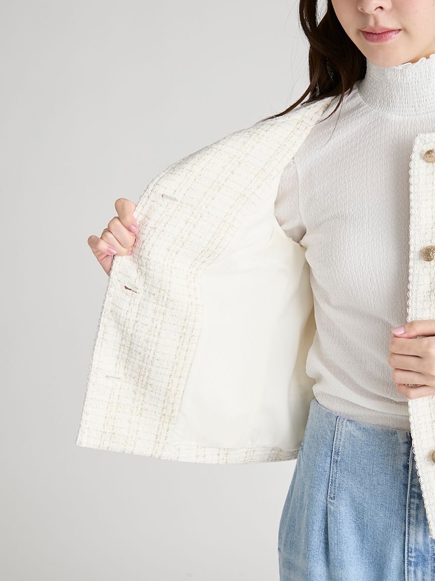 CELFORD「ミドル丈ノーカラーツイードジャケット」|ノーカラージャケット|