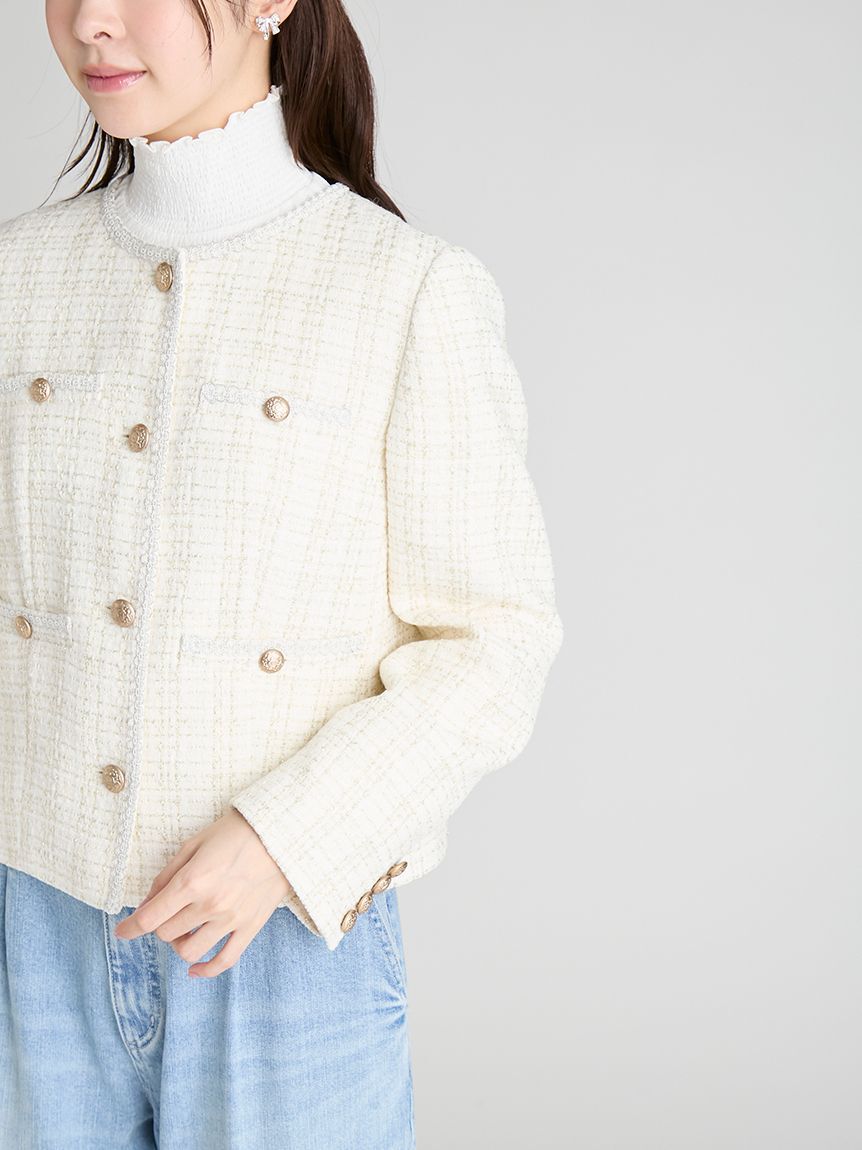 CELFORD「ミドル丈ノーカラーツイードジャケット」|ノーカラージャケット|