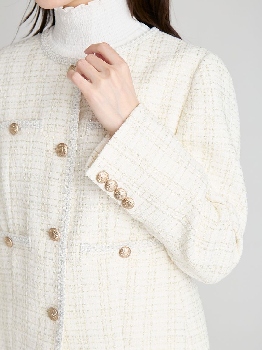 CELFORD「ミドル丈ノーカラーツイードジャケット」|ノーカラージャケット|