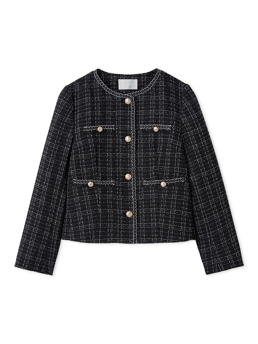 CELFORD「ミドル丈ノーカラーツイードジャケット」|ノーカラージャケット|BLK