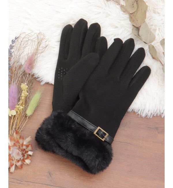 Lbc with Life「フェイクファーベルトグローブ」|手袋|ブラック