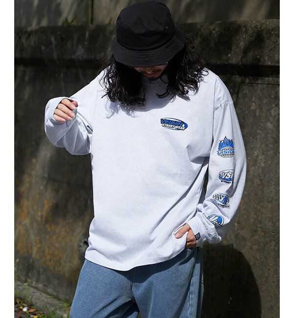 VENCE share style「VISION STREET WEAR ヴィジョンストリートウェア ロゴ袖プリントロンTシャツ」|Tシャツ・カットソー|ライトグレー