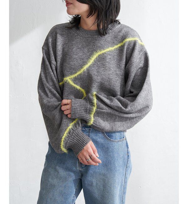 VENCE share style「アルパカタッチラインフェザープルオーバー」|ニット・セーター|グレー