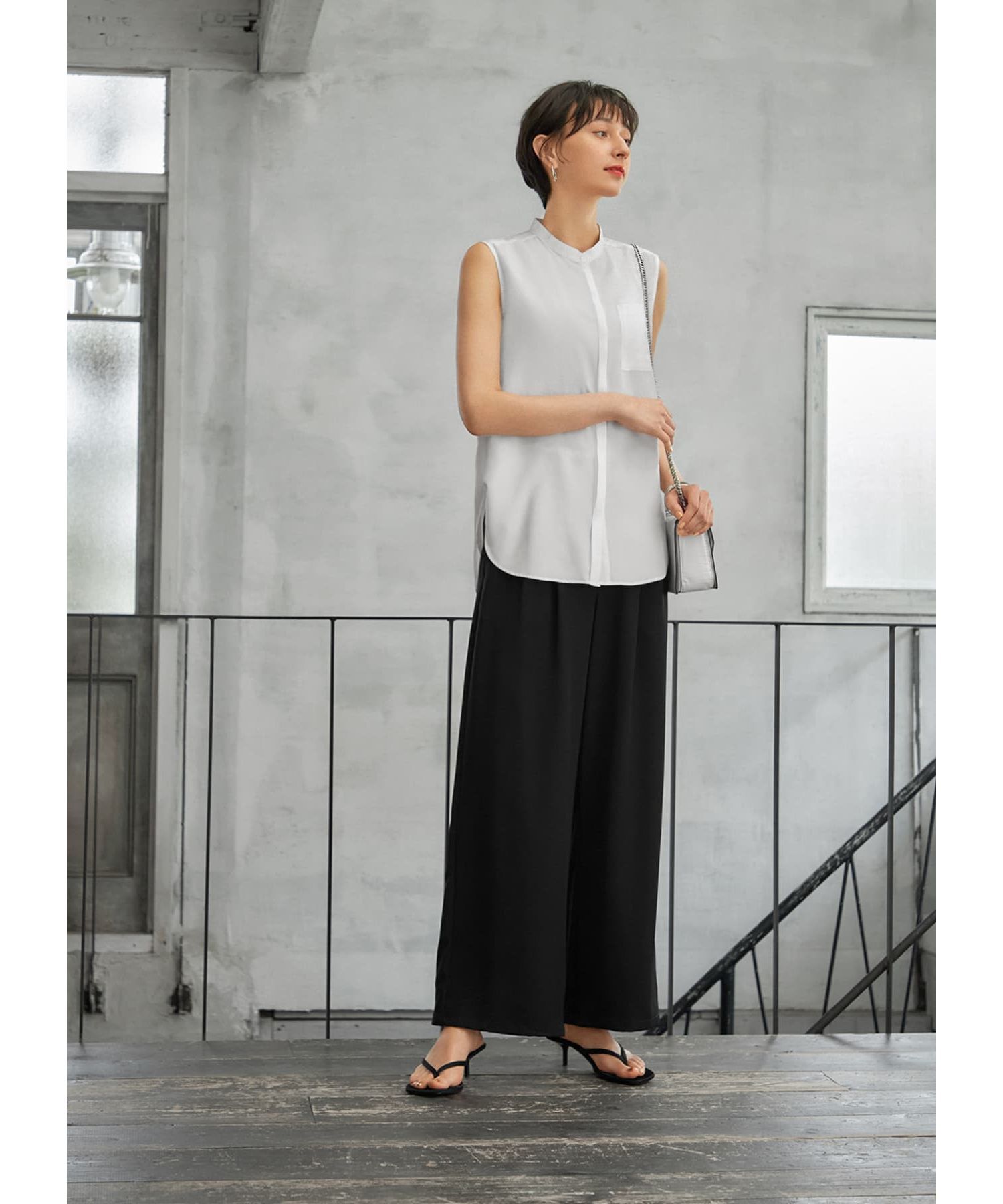 STYLE DELI「しなやかなノースリーブ比翼シャツブラウス」|シャツ・ブラウス|