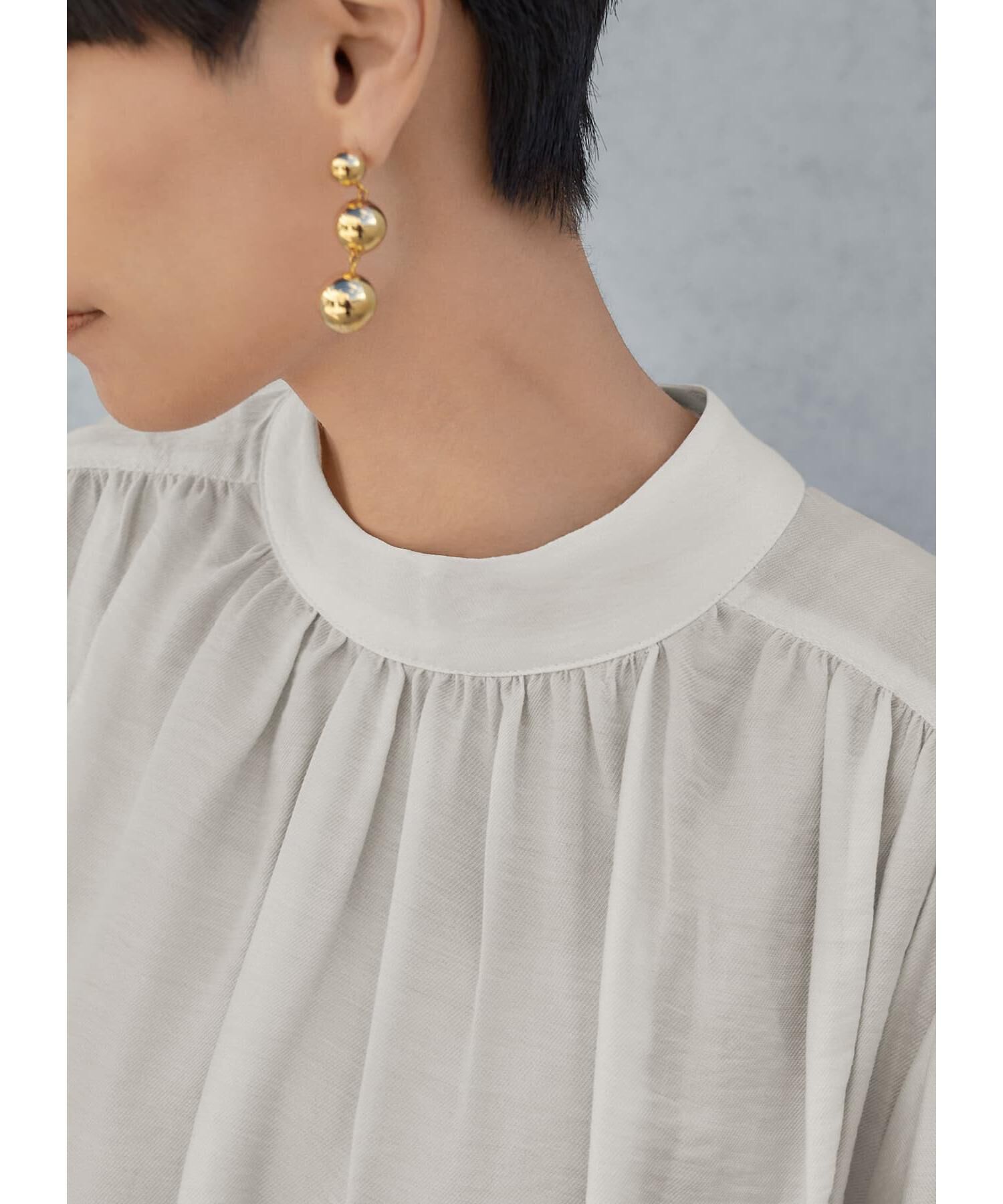 STYLE DELI「微光沢シボ感ギャザーブラウス」|シャツ・ブラウス|