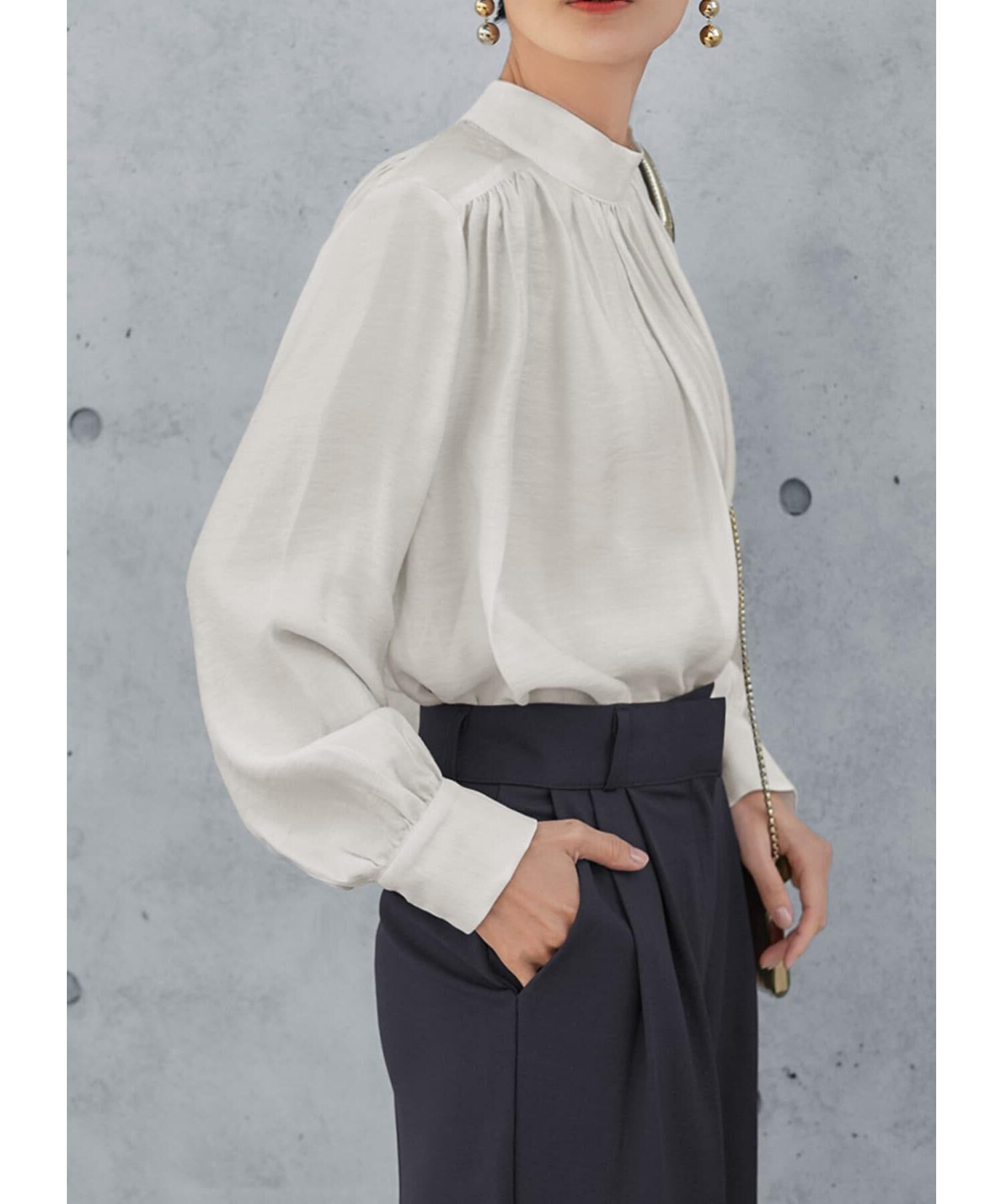 STYLE DELI「微光沢シボ感ギャザーブラウス」|シャツ・ブラウス|