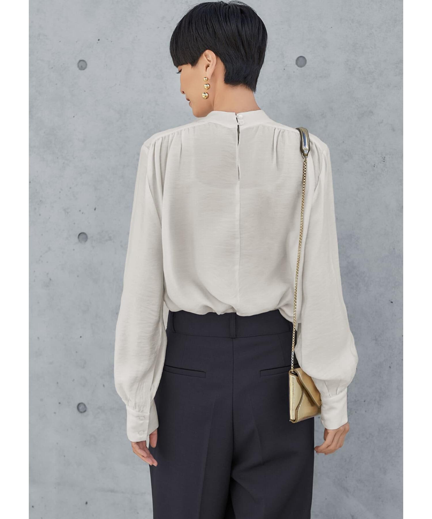 STYLE DELI「微光沢シボ感ギャザーブラウス」|シャツ・ブラウス|