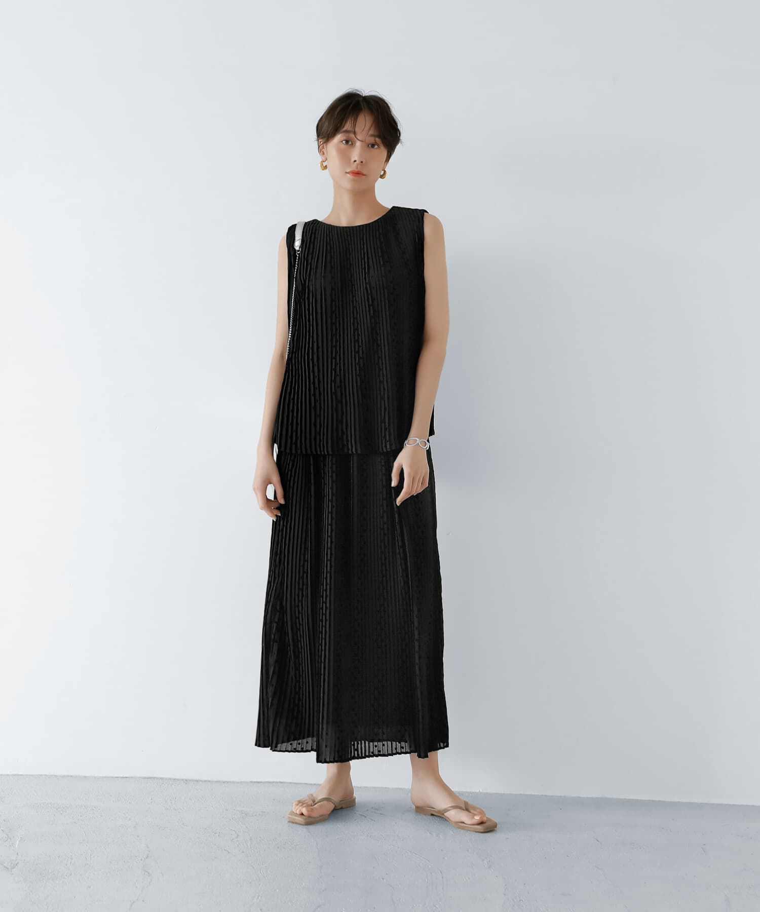 STYLE DELI「【LUXE】楊柳ドットプリーツロングスカート」|スカート|