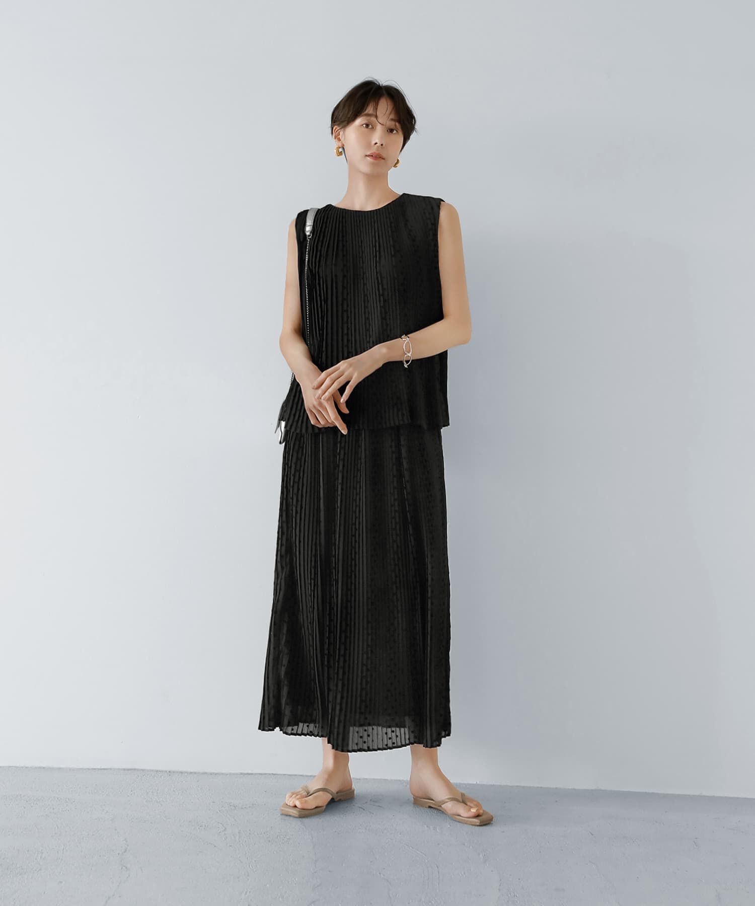 STYLE DELI「【LUXE】楊柳ドットプリーツロングスカート」|スカート|