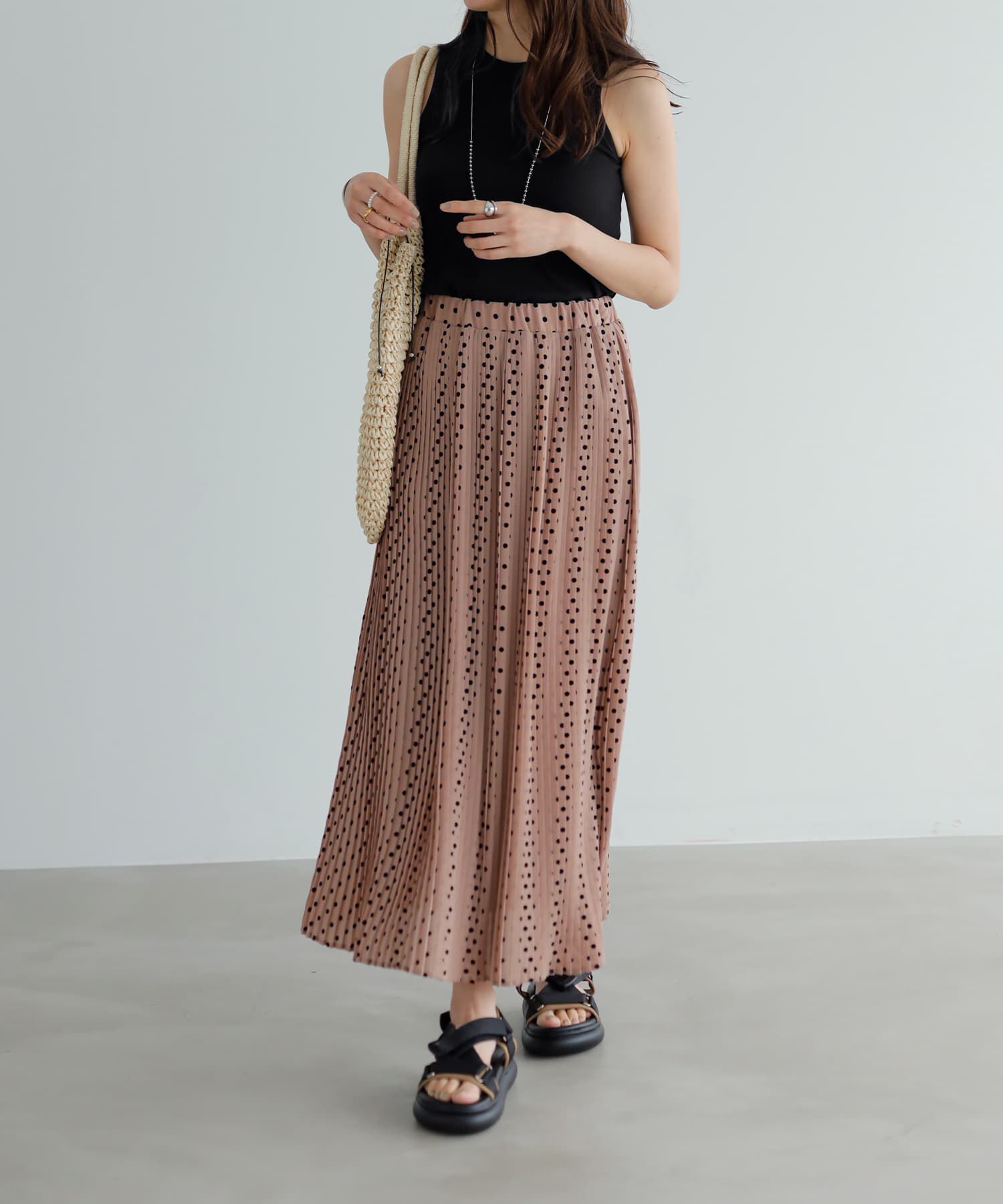 STYLE DELI「【LUXE】楊柳ドットプリーツロングスカート」|スカート|