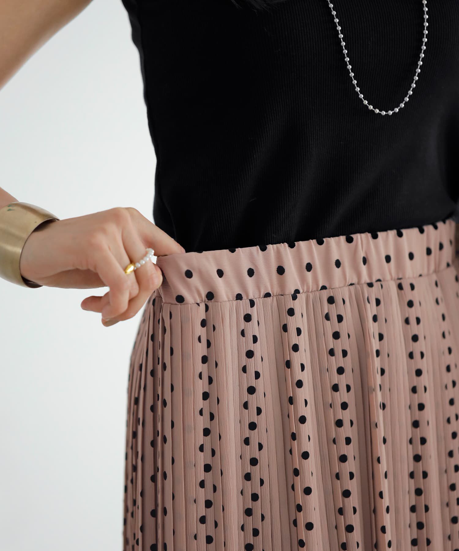 STYLE DELI「【LUXE】楊柳ドットプリーツロングスカート」|スカート|