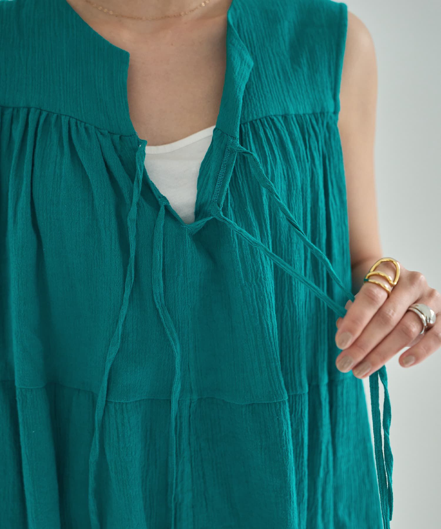 STYLE DELI「【LUXE】コットン楊柳ノースリブラウス」|シャツ・ブラウス|