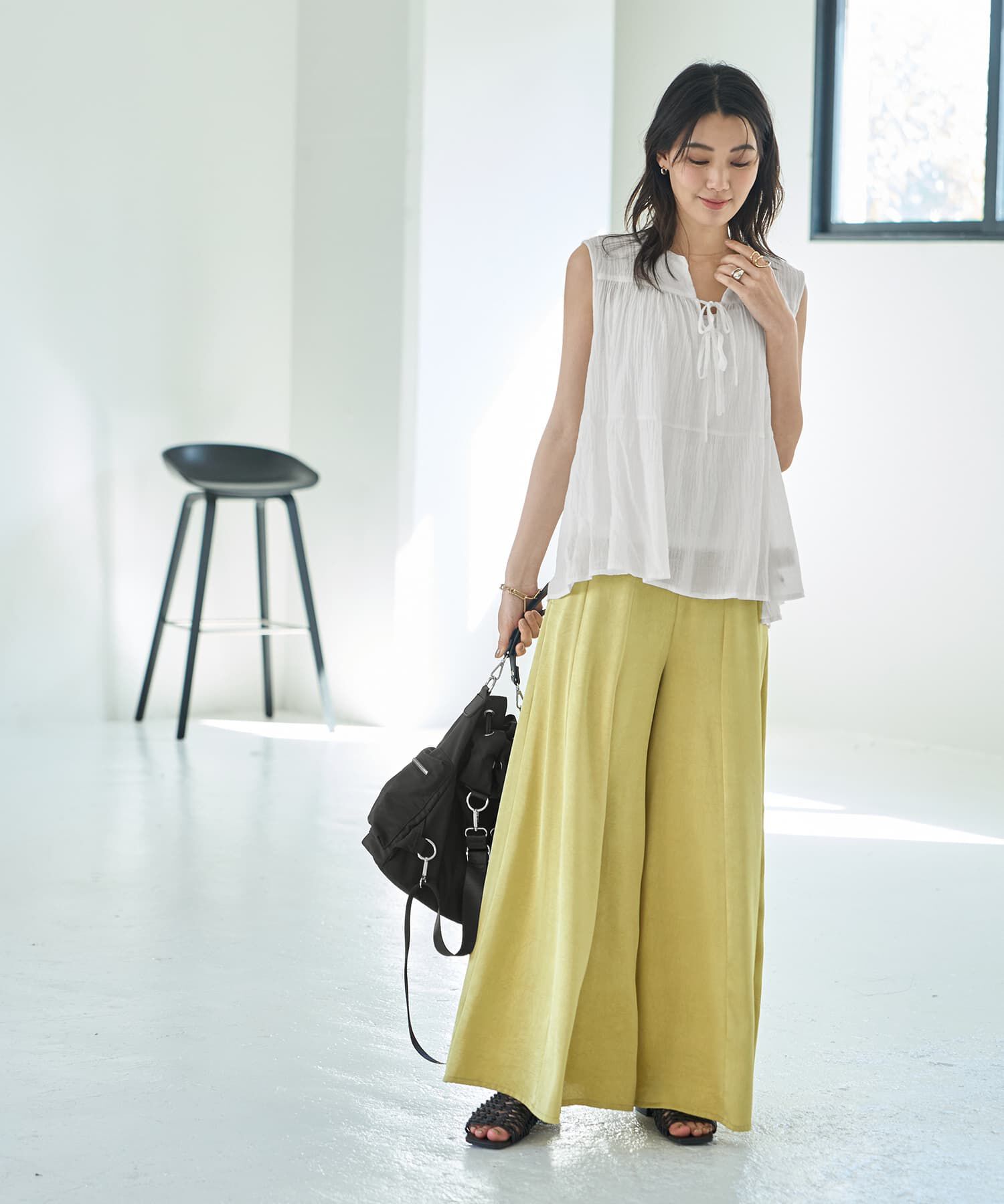 STYLE DELI「【LUXE】コットン楊柳ノースリブラウス」|シャツ・ブラウス|