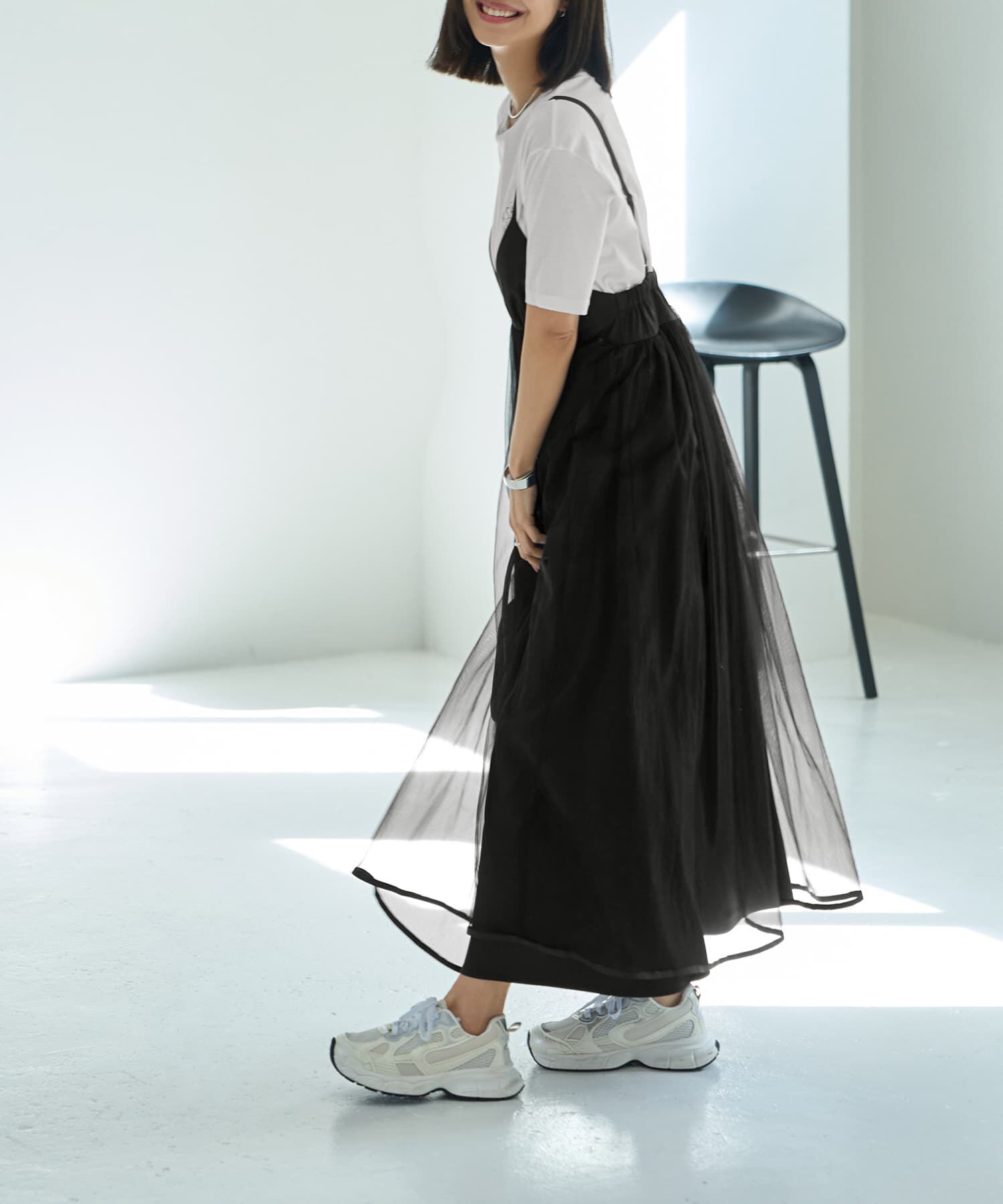 STYLE DELI「【LUXE】チュールギャザーキャミ型ワンピース」|ジャンパースカート|