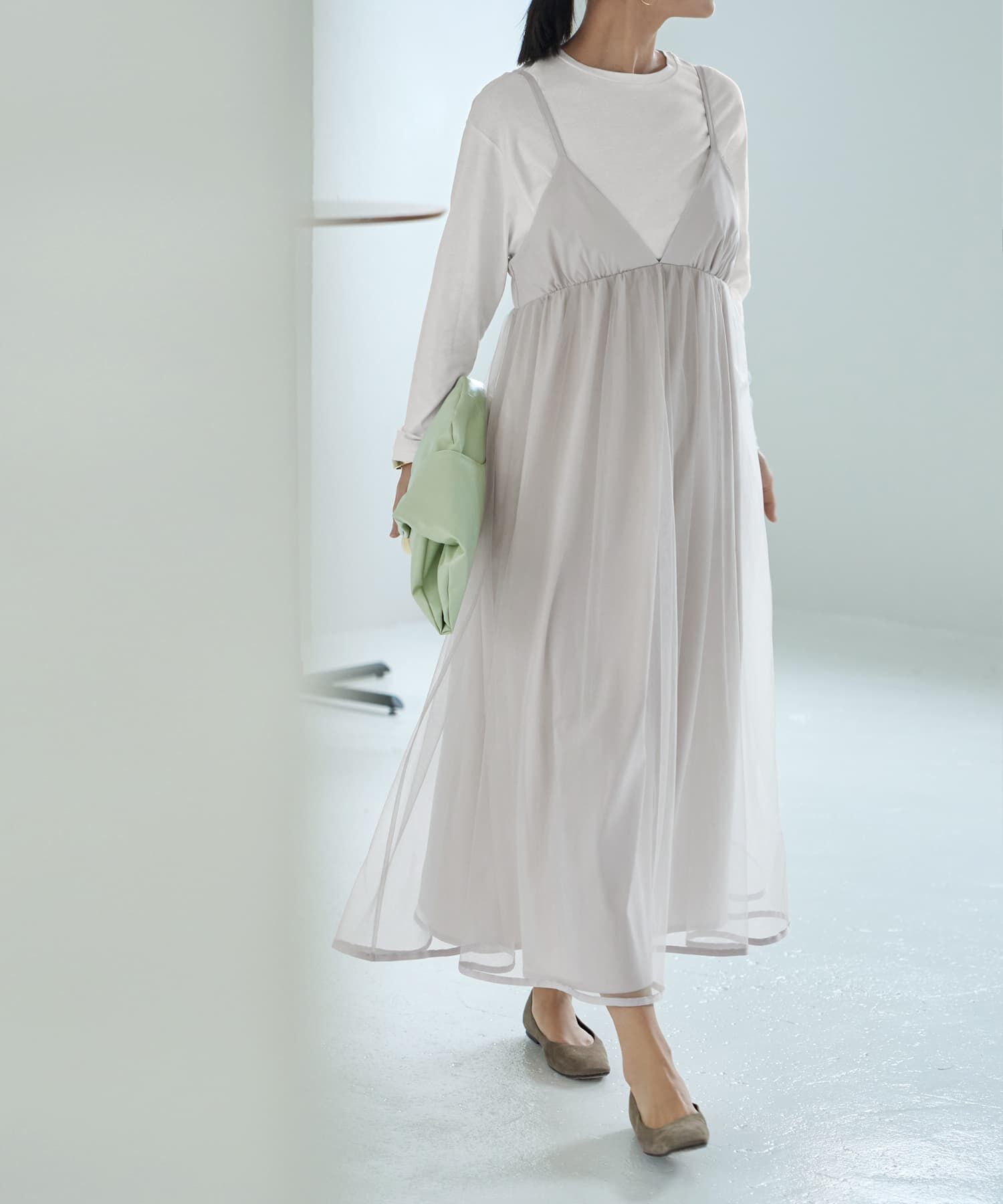 STYLE DELI「【LUXE】チュールギャザーキャミ型ワンピース」|ジャンパースカート|